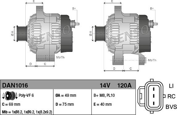 Denso DAN1016 - Генератор autospares.lv