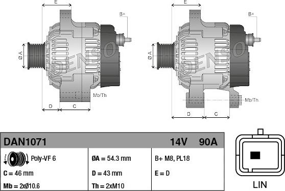 Denso DAN1071 - Генератор autospares.lv