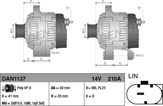 Denso DAN1137 - Генератор autospares.lv