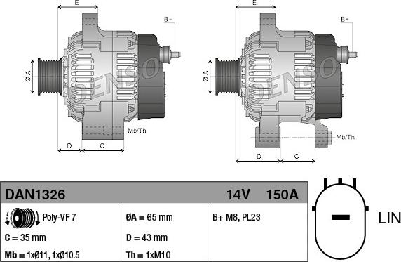 Denso DAN1326 - Генератор autospares.lv