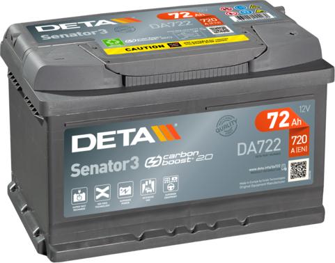 DETA DA722 - Стартерная аккумуляторная батарея, АКБ autospares.lv