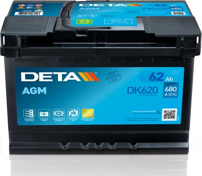 DETA DK620 - Стартерная аккумуляторная батарея, АКБ autospares.lv