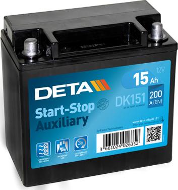 DETA DK151 - Стартерная аккумуляторная батарея, АКБ autospares.lv