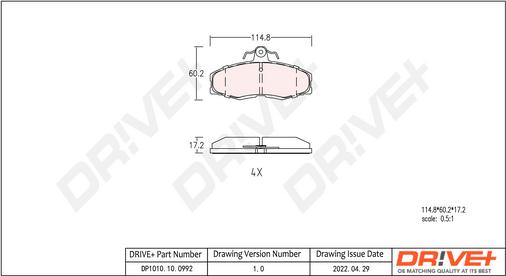 Dr!ve+ DP1010.10.0992 - Тормозные колодки, дисковые, комплект autospares.lv