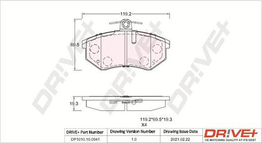 Dr!ve+ DP1010.10.0941 - Тормозные колодки, дисковые, комплект autospares.lv