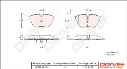 Dr!ve+ DP1010.10.0955 - Тормозные колодки, дисковые, комплект autospares.lv