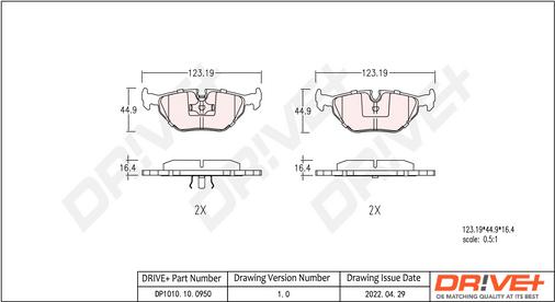 Dr!ve+ DP1010.10.0950 - Тормозные колодки, дисковые, комплект autospares.lv