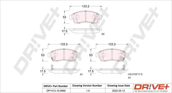 Dr!ve+ DP1010.10.0969 - Тормозные колодки, дисковые, комплект autospares.lv