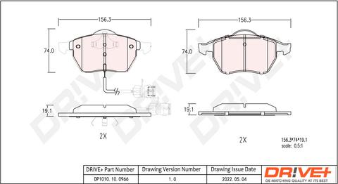 Dr!ve+ DP1010.10.0966 - Тормозные колодки, дисковые, комплект autospares.lv