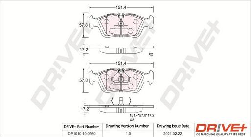 Dr!ve+ DP1010.10.0960 - Тормозные колодки, дисковые, комплект autospares.lv