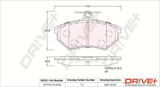 Dr!ve+ DP1010.10.0963 - Тормозные колодки, дисковые, комплект autospares.lv