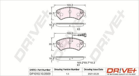 Dr!ve+ DP1010.10.0909 - Тормозные колодки, дисковые, комплект autospares.lv