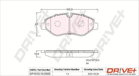 Dr!ve+ DP1010.10.0905 - Тормозные колодки, дисковые, комплект autospares.lv