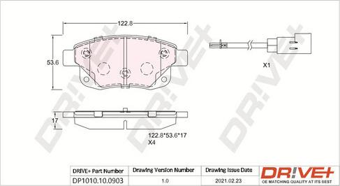 Dr!ve+ DP1010.10.0903 - Тормозные колодки, дисковые, комплект autospares.lv