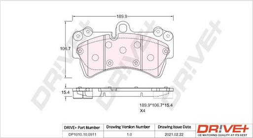 Dr!ve+ DP1010.10.0911 - Тормозные колодки, дисковые, комплект autospares.lv