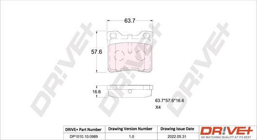 Dr!ve+ DP1010.10.0989 - Тормозные колодки, дисковые, комплект autospares.lv