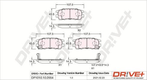 Dr!ve+ DP1010.10.0984 - Тормозные колодки, дисковые, комплект autospares.lv