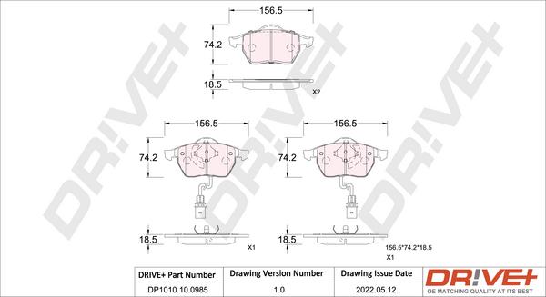 Dr!ve+ DP1010.10.0985 - Тормозные колодки, дисковые, комплект autospares.lv