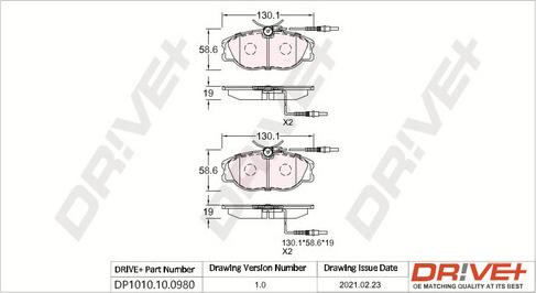 Dr!ve+ DP1010.10.0980 - Тормозные колодки, дисковые, комплект autospares.lv