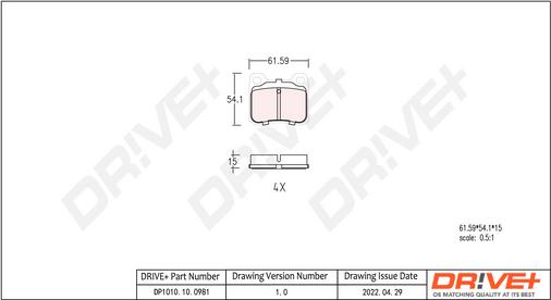 Dr!ve+ DP1010.10.0981 - Тормозные колодки, дисковые, комплект autospares.lv