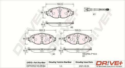 Dr!ve+ DP1010.10.0934 - Тормозные колодки, дисковые, комплект autospares.lv