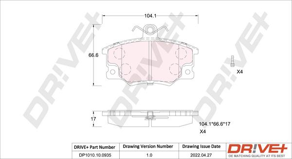 Dr!ve+ DP1010.10.0935 - Тормозные колодки, дисковые, комплект autospares.lv