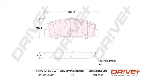 Dr!ve+ DP1010.10.0936 - Тормозные колодки, дисковые, комплект autospares.lv