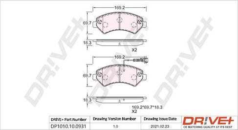 Dr!ve+ DP1010.10.0931 - Тормозные колодки, дисковые, комплект autospares.lv