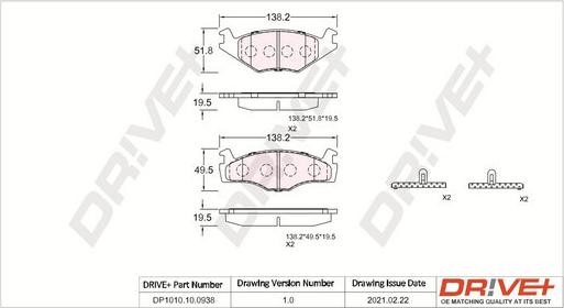 Dr!ve+ DP1010.10.0938 - Тормозные колодки, дисковые, комплект autospares.lv