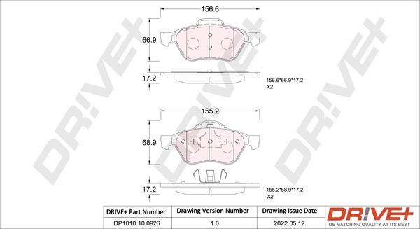 Dr!ve+ DP1010.10.0926 - Тормозные колодки, дисковые, комплект autospares.lv