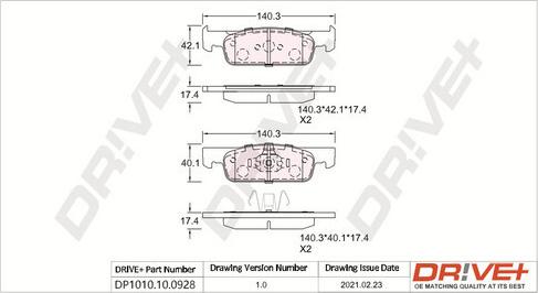 Dr!ve+ DP1010.10.0928 - Тормозные колодки, дисковые, комплект autospares.lv