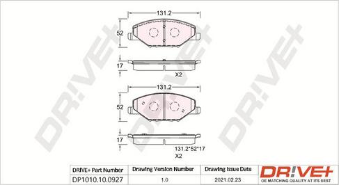 Dr!ve+ DP1010.10.0927 - Тормозные колодки, дисковые, комплект autospares.lv