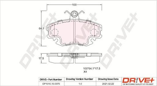 Dr!ve+ DP1010.10.0979 - Тормозные колодки, дисковые, комплект autospares.lv