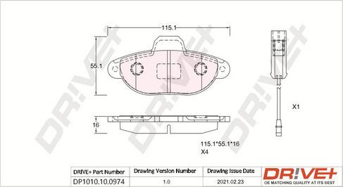 Dr!ve+ DP1010.10.0974 - Тормозные колодки, дисковые, комплект autospares.lv