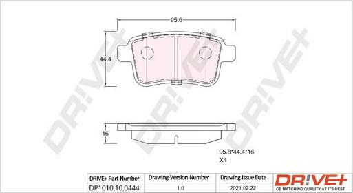 Dr!ve+ DP1010.10.0444 - Тормозные колодки, дисковые, комплект autospares.lv