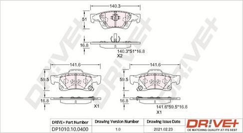 Dr!ve+ DP1010.10.0400 - Тормозные колодки, дисковые, комплект autospares.lv