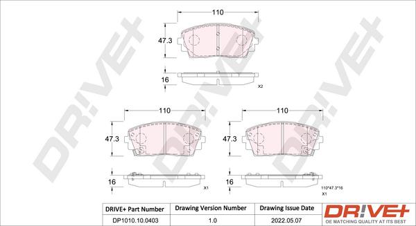 Dr!ve+ DP1010.10.0403 - Тормозные колодки, дисковые, комплект autospares.lv