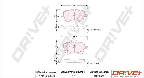 Dr!ve+ DP1010.10.0410 - Тормозные колодки, дисковые, комплект autospares.lv