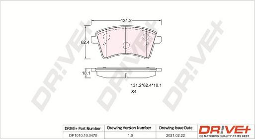 Dr!ve+ DP1010.10.0470 - Тормозные колодки, дисковые, комплект autospares.lv