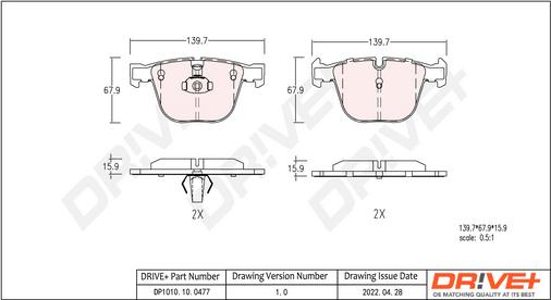 Dr!ve+ DP1010.10.0477 - Тормозные колодки, дисковые, комплект autospares.lv