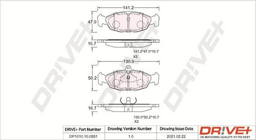 Dr!ve+ DP1010.10.0551 - Тормозные колодки, дисковые, комплект autospares.lv