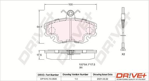 Dr!ve+ DP1010.10.0539 - Тормозные колодки, дисковые, комплект autospares.lv