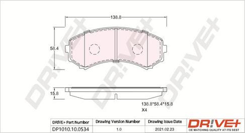 Dr!ve+ DP1010.10.0534 - Тормозные колодки, дисковые, комплект autospares.lv