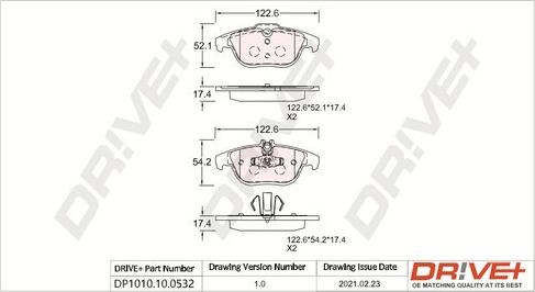 Dr!ve+ DP1010.10.0532 - Тормозные колодки, дисковые, комплект autospares.lv