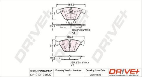 Dr!ve+ DP1010.10.0527 - Тормозные колодки, дисковые, комплект autospares.lv