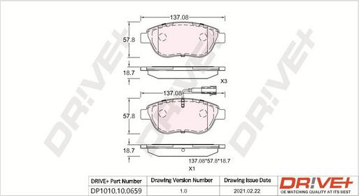 Dr!ve+ DP1010.10.0659 - Тормозные колодки, дисковые, комплект autospares.lv