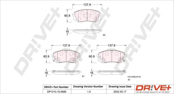 Dr!ve+ DP1010.10.0686 - Тормозные колодки, дисковые, комплект autospares.lv