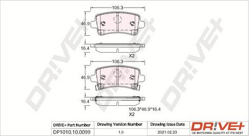 Dr!ve+ DP1010.10.0099 - Тормозные колодки, дисковые, комплект autospares.lv