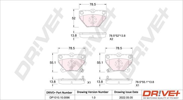 Dr!ve+ DP1010.10.0096 - Тормозные колодки, дисковые, комплект autospares.lv