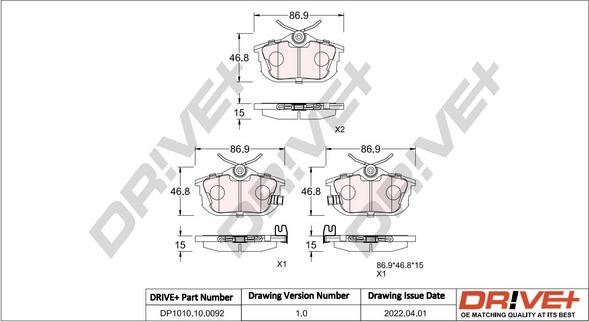 Dr!ve+ DP1010.10.0092 - Тормозные колодки, дисковые, комплект autospares.lv